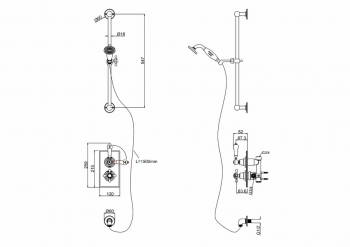 Trent Thermostatic Single Outlet Concealed Shower Valve With Rail, Hose and Handset